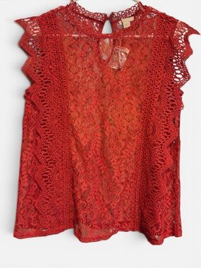 🌺NWT-CEST 1946 Lace Flutter Sleeve Sleeveless Top - Rustic Orange